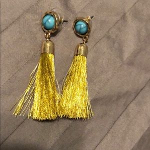 Gold/Turquoise Tassel Earrings Lulus